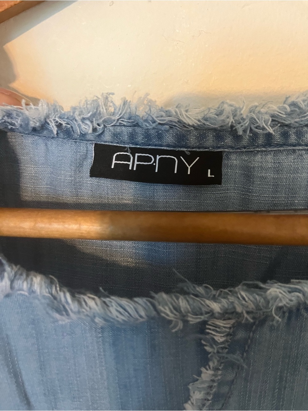 APNY Light Blue Frayed symmetrical Denim Top - Women's